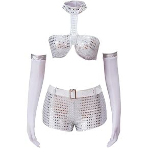 MelangCos Fembot Cosplay Costume Halloween Sexy Feather Lingerie Dress Outfit in Saudi Arabia