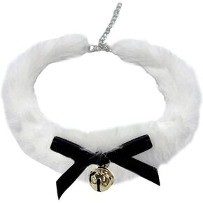 Christmas Fluffy Jingle Bell Choker Necklace for Women Pet Dainty Velvet Bow Bowknot Faux White Fur Collar Charms Chain Necklaces Adjustable Fashion Xmas Holiday Accessories Theme Party Jewelry Gift 16 inch in Saudi Arabia