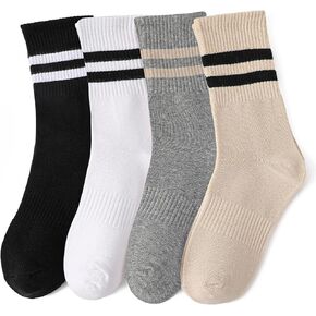 4 Pairs Striped Crew Socks for Women, Cotton Cozy Casual Athletic Socks for Sport, Office, Home, Running in Saudi Arabia