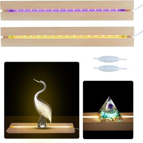 2 قطعة 11.8 بوصة قاعدة عرض خشبية LED، قاعدة إضاءة LED خشبية مستطيلة قاعدة مصباح خشبية لعرض الصور الأكريليكية، مشروع فني حرفي من الراتنج الكريستالي (مستطيل) in Kuwait