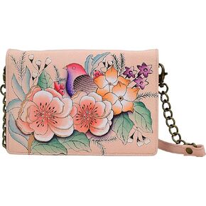 Anna by Anuschka Women's Hand-Painted Genuine Leather Flap Organizer Wallet - Precious Peony Eggplant in Kuwait