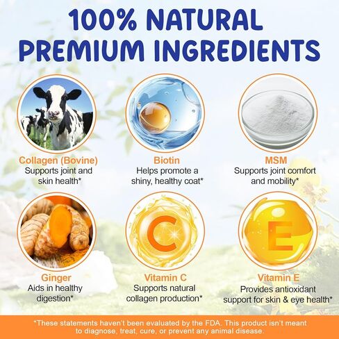 Collagen for Dogs 60ml, Liquid Dog Collagen Drops, Liquid Collagens for Dogs Joints, Skin & Coat, Support Dog Itchy Skin Relief & Digestive Health, Pet Supplement with Biotin,MSM&Ginger, Bacon Flavor in Kuwait