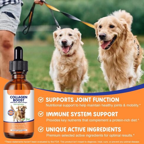 Collagen for Dogs 60ml, Liquid Dog Collagen Drops, Liquid Collagens for Dogs Joints, Skin & Coat, Support Dog Itchy Skin Relief & Digestive Health, Pet Supplement with Biotin,MSM&Ginger, Bacon Flavor in Kuwait