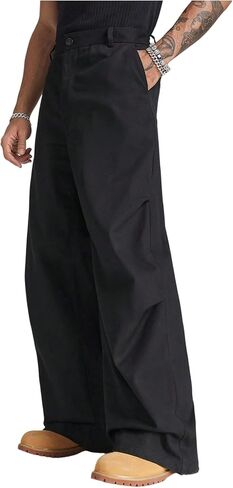 OYOANGLE Men's Straight Leg Dress Pants Zipper Fly Solid Casual Loose Long Trousers with Pocket Streetwear in Saudi Arabia