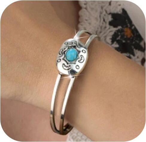 Bohemian Western Turquoise Cuff Bracelet for Women Cowgirl,Vintage Chunky Turquoise Cuff Bracelet Trendy Western Country Costume Jewelry Accessories in Saudi Arabia