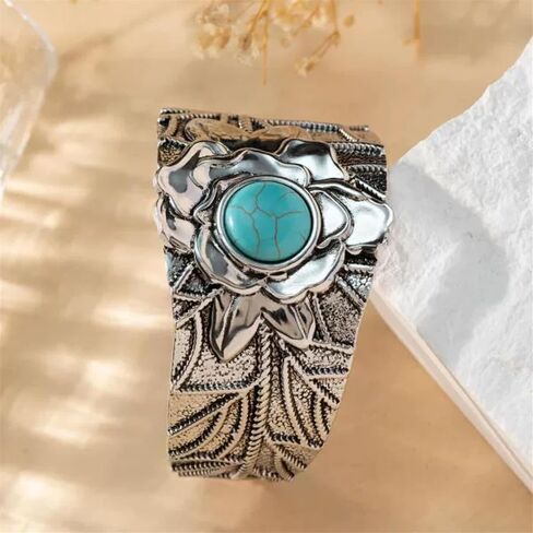 Bohemian Western Turquoise Cuff Bracelet for Women Cowgirl,Vintage Chunky Turquoise Cuff Bracelet Trendy Western Country Costume Jewelry Accessories in Saudi Arabia