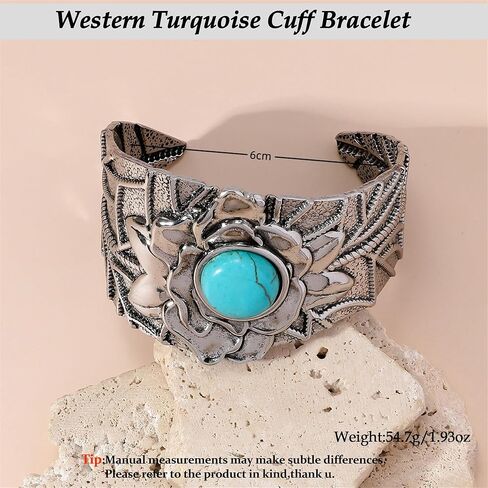 Bohemian Western Turquoise Cuff Bracelet for Women Cowgirl,Vintage Chunky Turquoise Cuff Bracelet Trendy Western Country Costume Jewelry Accessories in Saudi Arabia