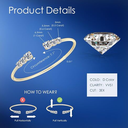 AINUOSHI 0.5/0.6/1 Carat Moissanite Bangle Bracelet for Women, Gold Plated Sterling Silver Adjustable Open Cuff Bracelet, Anniversary New Year Birthday Gifts for Daughter Mothers in Saudi Arabia