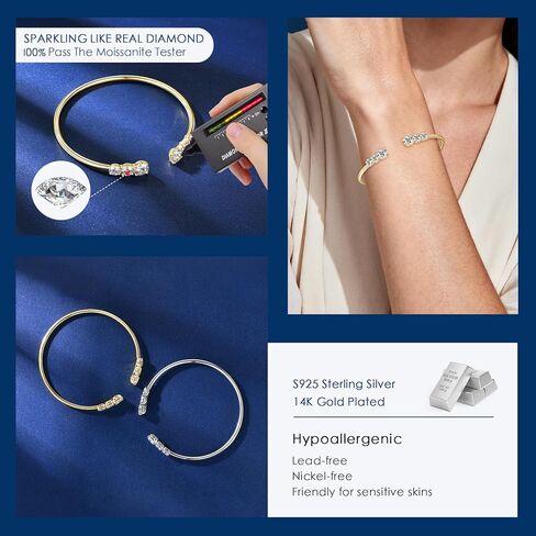 AINUOSHI 0.5/0.6/1 Carat Moissanite Bangle Bracelet for Women, Gold Plated Sterling Silver Adjustable Open Cuff Bracelet, Anniversary New Year Birthday Gifts for Daughter Mothers in Saudi Arabia