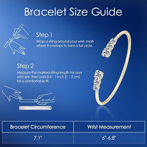 AINUOSHI 0.5/0.6/1 Carat Moissanite Bangle Bracelet for Women, Gold Plated Sterling Silver Adjustable Open Cuff Bracelet, Anniversary New Year Birthday Gifts for Daughter Mothers in Saudi Arabia