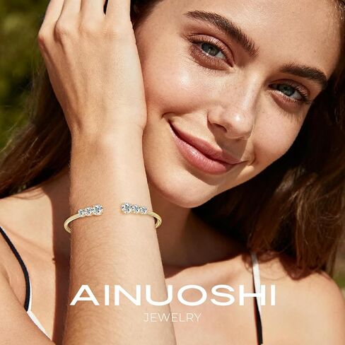 AINUOSHI 0.5/0.6/1 Carat Moissanite Bangle Bracelet for Women, Gold Plated Sterling Silver Adjustable Open Cuff Bracelet, Anniversary New Year Birthday Gifts for Daughter Mothers in Saudi Arabia