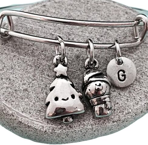 Christmas themed bangle, Christmas themed charm bracelet, expandable bangle, charm bangle, personalized bracelet, initial, monogram in Kuwait