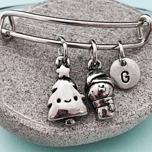 Christmas themed bangle, Christmas themed charm bracelet, expandable bangle, charm bangle, personalized bracelet, initial, monogram in Kuwait