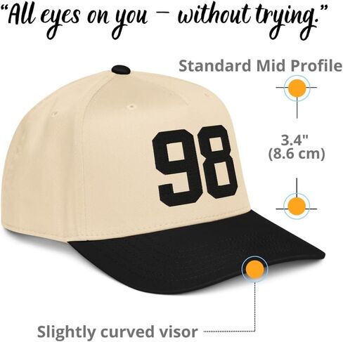 NX1 Team Number 98 Embroidered 2 Tone Hat Mid Crown Curved Bill Snapback Cap for Men and Women in Saudi Arabia