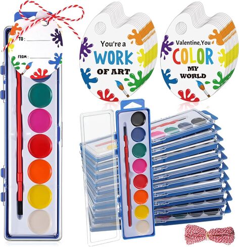 Sabary 24 Pack Watercolor Paint Sets for Valentine's Day Gifts 8 Washable Water Color Paints with Gift Card and 20 Meters Red Rope for Valentine School Birthday Gift Exchange Graduation in Saudi Arabia