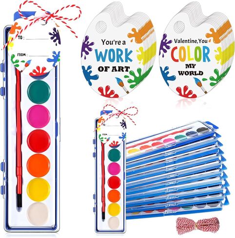 Sabary 24 Pack Watercolor Paint Sets for Valentine's Day Gifts 8 Washable Water Color Paints with Gift Card and 20 Meters Red Rope for Valentine School Birthday Gift Exchange Graduation in Saudi Arabia