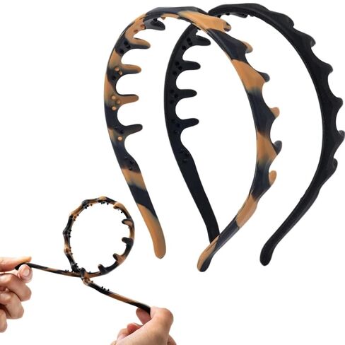 2pcs Silicone Comb Headbands for Women Non Slip, No Headache Soft Black Headband with Teeth for Girls, Brown Head Bands for Women's Hair in Saudi Arabia