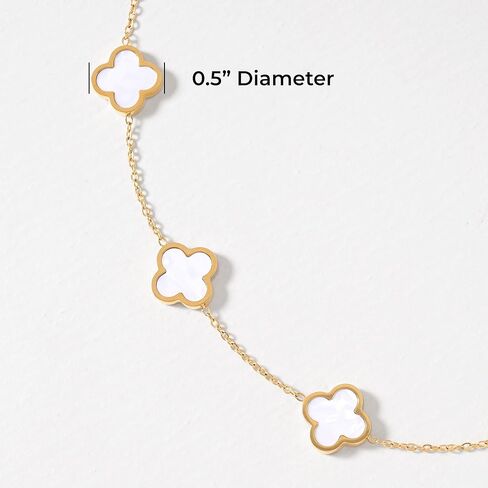 Billet-doux 18k Gold Plated White Clover Necklace for Women, The Timelss Classic 10-Motif Four-Leaf White Clovers Link Chain, Adjustable size, Trendy Charm Jewelry Gifts for Her in Saudi Arabia