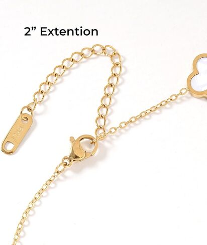 Billet-doux 18k Gold Plated White Clover Necklace for Women, The Timelss Classic 10-Motif Four-Leaf White Clovers Link Chain, Adjustable size, Trendy Charm Jewelry Gifts for Her in Saudi Arabia