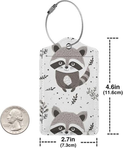 2 Pack Cartoon Cute Raccoon Leaves Luggage Tags for Suitcases, Leather Baggage Tag with Loop, Funny Cool Name Id Card Cover Travel Bag Labels Set for Women Men Boys Girls Kids in Saudi Arabia