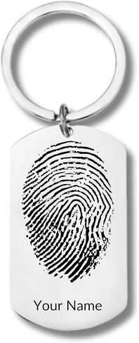 Stainless Steel Rectangular Keychain, Your Custom Fingerprint, Personalized Engraving Included in Saudi Arabia