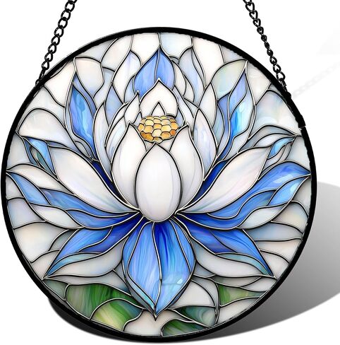 Stained Glass Window Hanging - Orange Blue Dragonfly Flower Suncatcher for Doors Window Home Sun Catchers Decor Christmas Mother's Day Birthday Outdoor Gifts for Women Men Mom Nana 14.9 in in Saudi Arabia