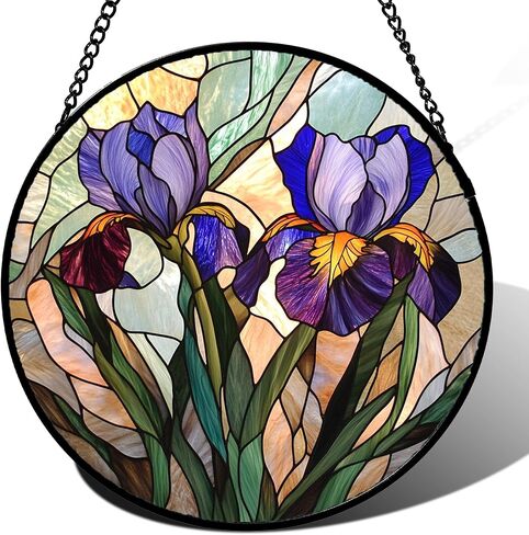 Stained Glass Window Hanging - Orange Blue Dragonfly Flower Suncatcher for Doors Window Home Sun Catchers Decor Christmas Mother's Day Birthday Outdoor Gifts for Women Men Mom Nana 14.9 in in Saudi Arabia