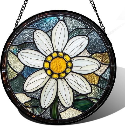 Stained Glass Window Hanging - Orange Blue Dragonfly Flower Suncatcher for Doors Window Home Sun Catchers Decor Christmas Mother's Day Birthday Outdoor Gifts for Women Men Mom Nana 14.9 in in Saudi Arabia