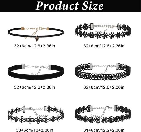 6 Pcs Black Choker Necklace for Women, Velvet Choker Necklaces Set Adjustable Gothic Lace Classic Chokers for Party Cosplay Christmas Birthday Jewelry Gifts in Saudi Arabia
