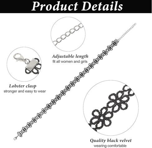 6 Pcs Black Choker Necklace for Women, Velvet Choker Necklaces Set Adjustable Gothic Lace Classic Chokers for Party Cosplay Christmas Birthday Jewelry Gifts in Saudi Arabia