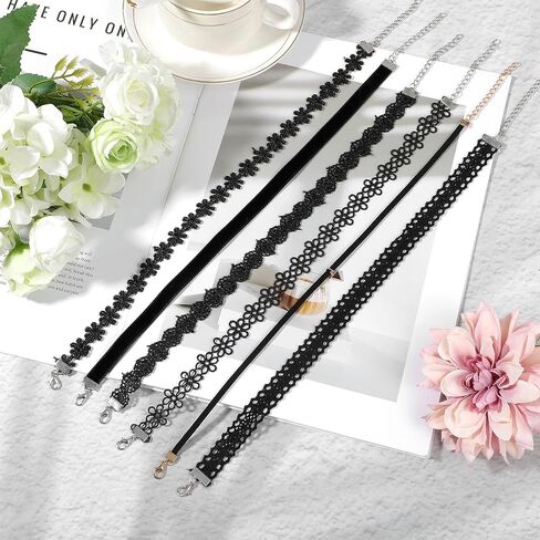 6 Pcs Black Choker Necklace for Women, Velvet Choker Necklaces Set Adjustable Gothic Lace Classic Chokers for Party Cosplay Christmas Birthday Jewelry Gifts in Saudi Arabia