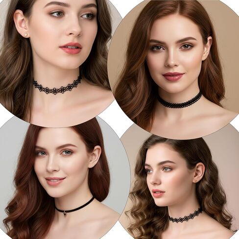 6 Pcs Black Choker Necklace for Women, Velvet Choker Necklaces Set Adjustable Gothic Lace Classic Chokers for Party Cosplay Christmas Birthday Jewelry Gifts in Saudi Arabia