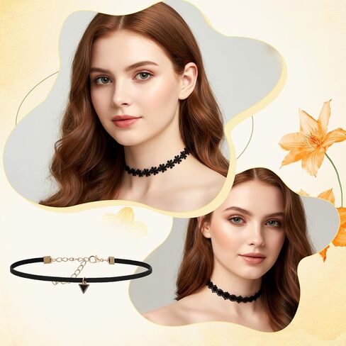 6 Pcs Black Choker Necklace for Women, Velvet Choker Necklaces Set Adjustable Gothic Lace Classic Chokers for Party Cosplay Christmas Birthday Jewelry Gifts in Saudi Arabia