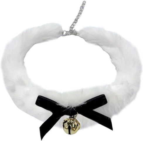 Christmas Fluffy Jingle Bell Choker Necklace for Women Pet Dainty Velvet Bow Bowknot Faux White Fur Collar Charms Chain Necklaces Adjustable Fashion Xmas Holiday Accessories Theme Party Jewelry Gift 16 inch in Saudi Arabia