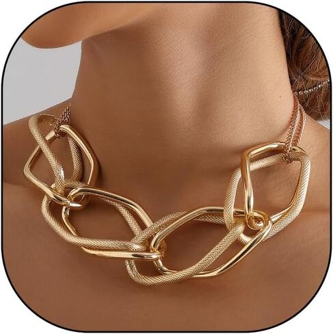 GIGB PBDK Chunky Gold Necklaces for Women Exaggerated Large Chain Choker Necklace Irregular Geometric Round Statement Necklace Trendy Hip Hop Jewelry Accessory in Saudi Arabia