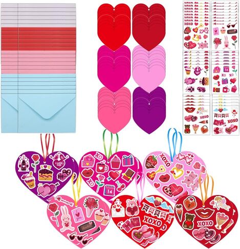 24 حزمة في عيد الحب مجموعات حرفية القلب للأطفال DIY مجموعات بطاقات على شكل قلب مع ملصقات وأظرف عيد الحب معلقة قلوب متعددة الألوان لزينة نشاط الفصول الدراسية in Kuwait