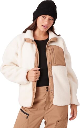 Roxy Women's Bonded Sherpa Jacket – Oversized Fit, Faux Sherpa Fleece, Pfas-free, Snap Front, Zipper Pockets in Saudi Arabia