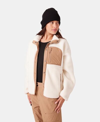 Roxy Women's Bonded Sherpa Jacket – Oversized Fit, Faux Sherpa Fleece, Pfas-free, Snap Front, Zipper Pockets in Saudi Arabia
