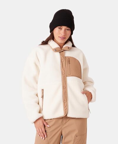 Roxy Women's Bonded Sherpa Jacket – Oversized Fit, Faux Sherpa Fleece, Pfas-free, Snap Front, Zipper Pockets in Saudi Arabia