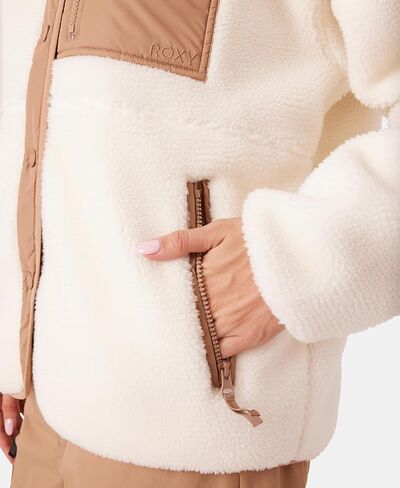 Roxy Women's Bonded Sherpa Jacket – Oversized Fit, Faux Sherpa Fleece, Pfas-free, Snap Front, Zipper Pockets in Saudi Arabia