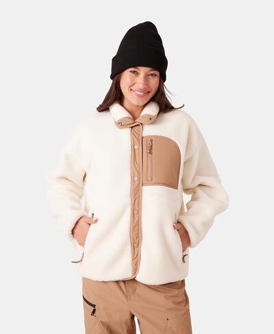 Roxy Women's Bonded Sherpa Jacket – Oversized Fit, Faux Sherpa Fleece, Pfas-free, Snap Front, Zipper Pockets in Saudi Arabia
