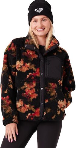 Roxy Women's Bonded Sherpa Jacket – Oversized Fit, Faux Sherpa Fleece, Pfas-free, Snap Front, Zipper Pockets in Saudi Arabia
