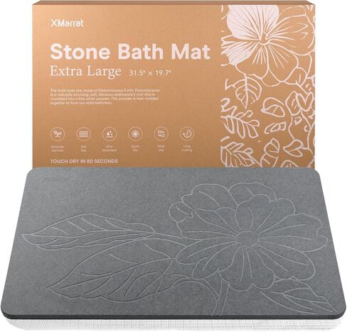 Extra Large Stone Bath Mat Large, 31.5'' x 19.7'' Diatomaceous Earth Non-Slip Stone Shower Mat, Super Absorbent Diatomite Stone Mats for Bathroom, Quick Drying, Easy to Clean (Dark Gray) in Saudi Arabia