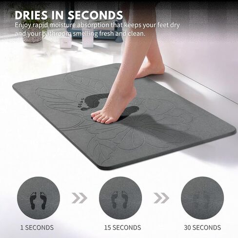 Extra Large Stone Bath Mat Large, 31.5'' x 19.7'' Diatomaceous Earth Non-Slip Stone Shower Mat, Super Absorbent Diatomite Stone Mats for Bathroom, Quick Drying, Easy to Clean (Dark Gray) in Saudi Arabia