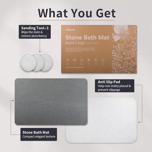 Extra Large Stone Bath Mat Large, 31.5'' x 19.7'' Diatomaceous Earth Non-Slip Stone Shower Mat, Super Absorbent Diatomite Stone Mats for Bathroom, Quick Drying, Easy to Clean (Dark Gray) in Saudi Arabia