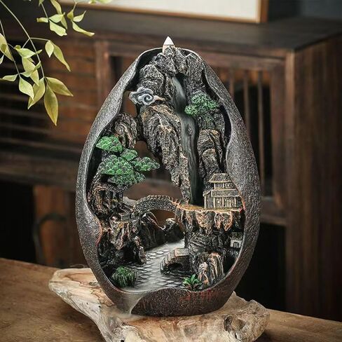 Mountain Waterfall Incense Burner Backflow Cascading Back Flow Incense Cone Holder Yoga Meditation Decor for Room in Saudi Arabia