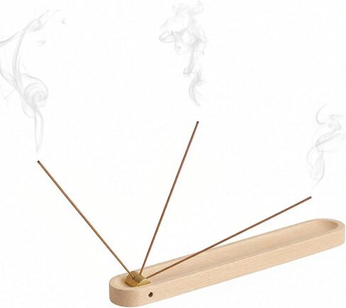Wood Incense Holder for Sticks with Ash Catcher, 7.2 Inch Brass Incense Burner with 3 Holes, Wooden Incense Stick Holder for Meditation, Yoga, SPA & Home Decor in Saudi Arabia
