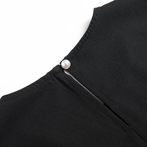 Women's Contrast Mesh Pearl Sheer Long Sleeve Blouse Crew Neck Casual Tops Shirts in Saudi Arabia