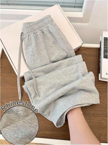 SHENHE Women's Baggy Sweatpants Wide Leg Drawstring Rhinestone Casual Loose Pants with Pockets in Saudi Arabia