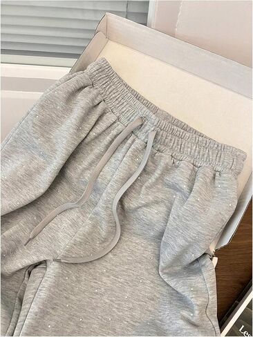 SHENHE Women's Baggy Sweatpants Wide Leg Drawstring Rhinestone Casual Loose Pants with Pockets in Saudi Arabia